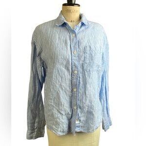 Roots blue pinstripe linen button-down shirt XS